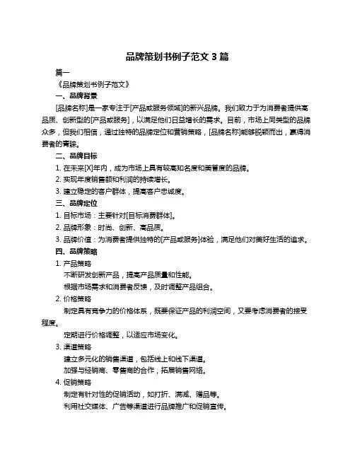 品牌策划书例子范文3篇