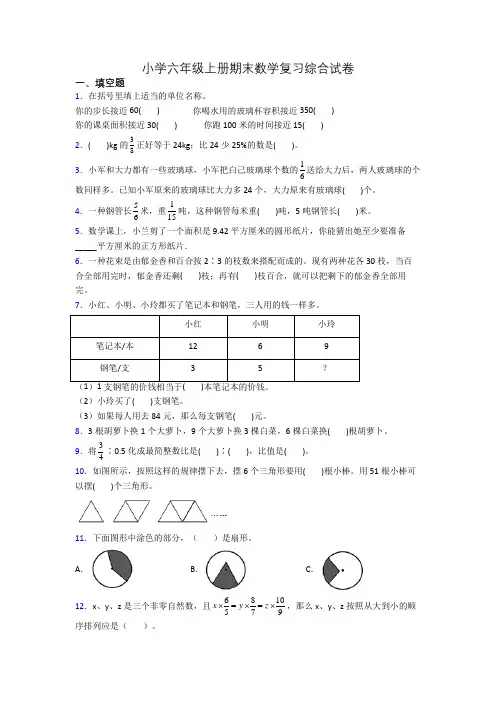 小学六年级上册期末数学复习综合试卷