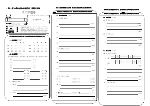 中考语文模拟考试答题卡模板