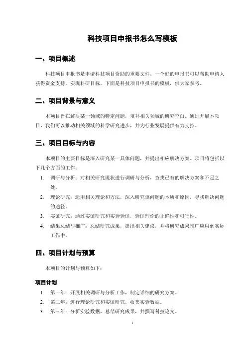 科技项目申报书怎么写模板