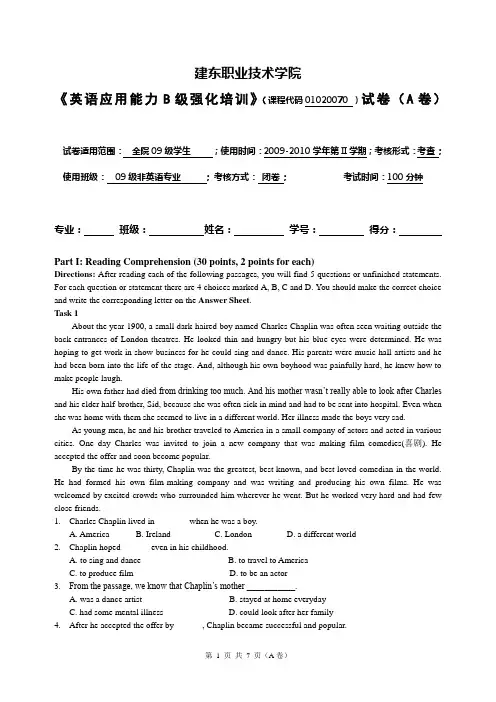 高等学校应用能力考试B级期末卷