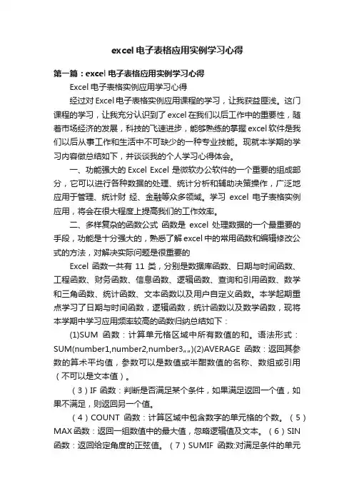 excel电子表格应用实例学习心得