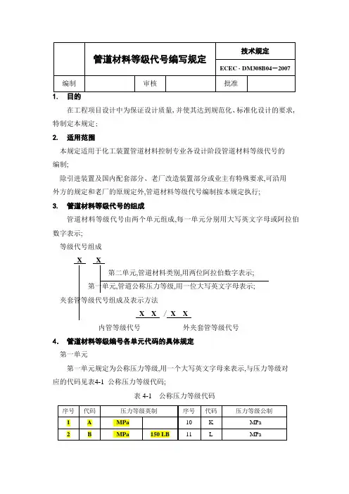 管道材料等级编号规定