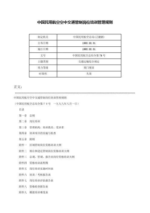 中国民用航空空中交通管制岗位培训管理规则-中国民用航空总局令第79号