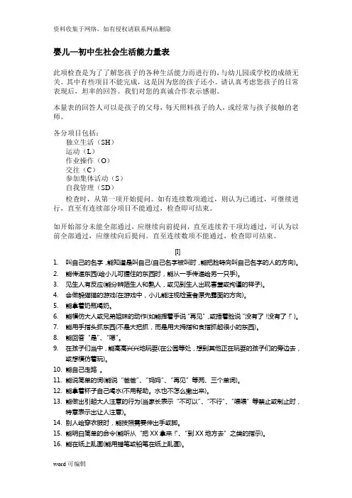 婴儿—初中生社会生活能力量表.知识讲解