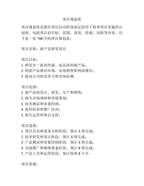 项目规划表