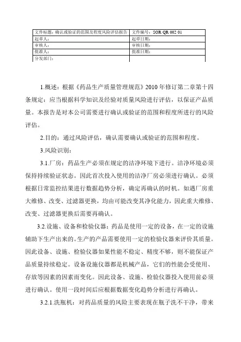 确认或验证的范围和程度风险评估报告