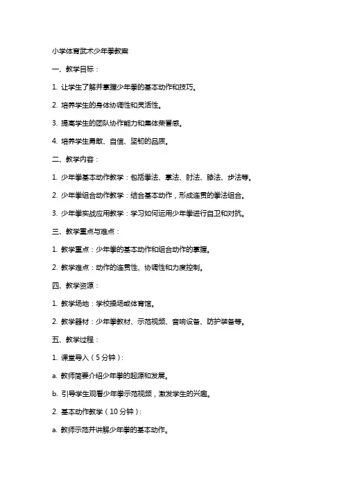 小学体育武术少年拳教案