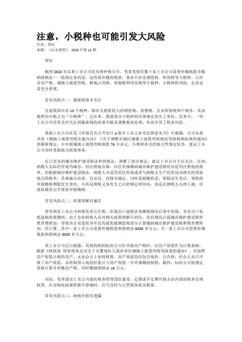 注意,小税种也可能引发大风险