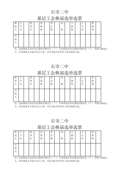 工会选票格式
