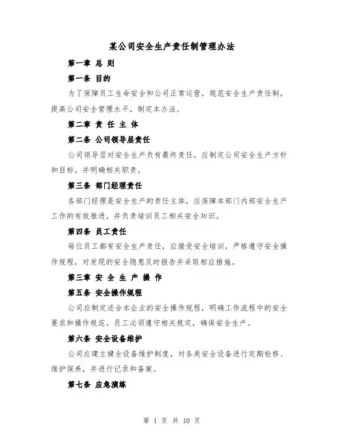 某公司安全生产责任制管理办法（四篇）