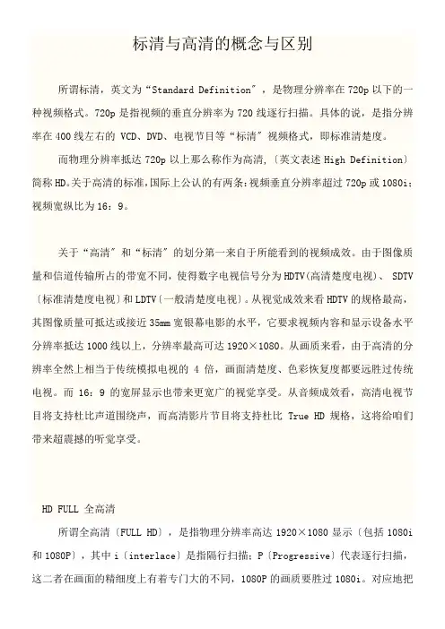 电视标清与高清区别与概念