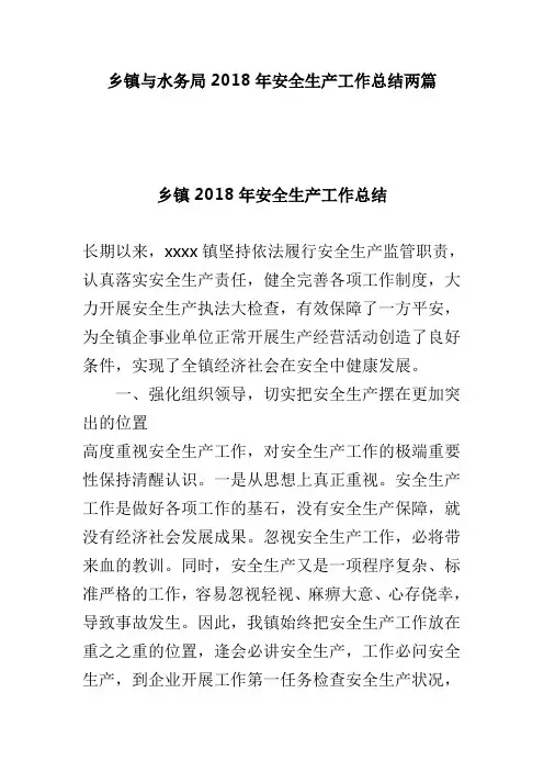 乡镇与水务局2018年安全生产工作总结两篇