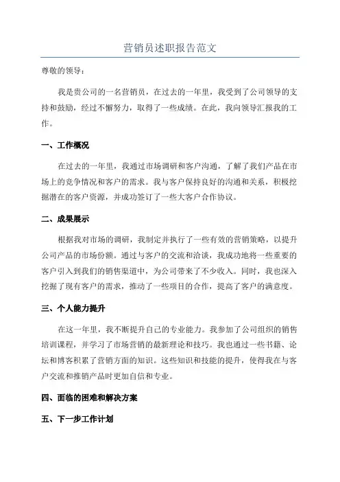 营销员述职报告范文