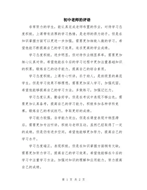 初中老师的评语