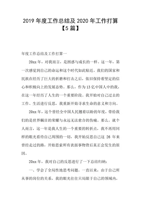 2019年度工作总结及2020年工作打算【5篇】