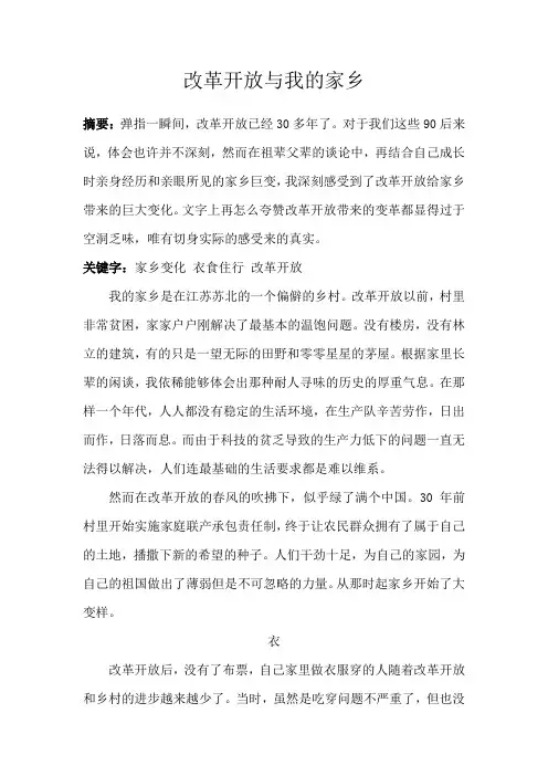 毛概论文--改革开放与我的家乡