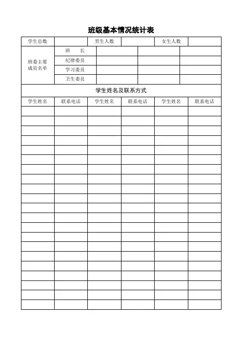 班级基本情况统计表