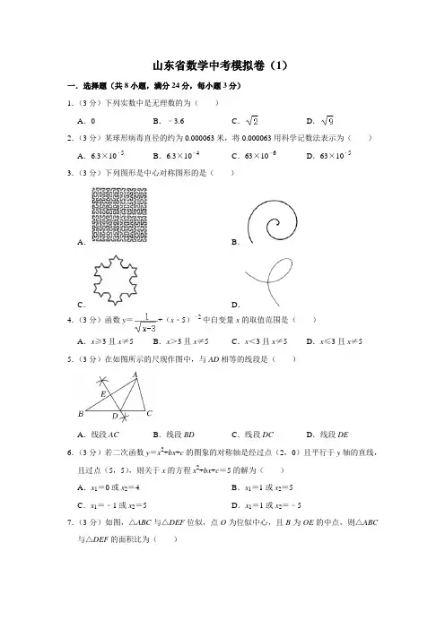 山东省数学中考模拟卷(1)