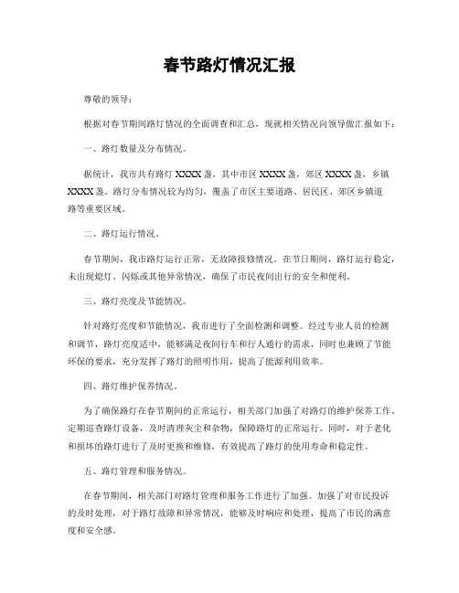 春节路灯情况汇报