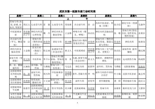 武汉市第一医院专家门诊时间表