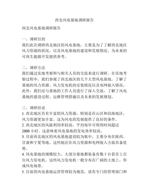西北风电基地调研报告