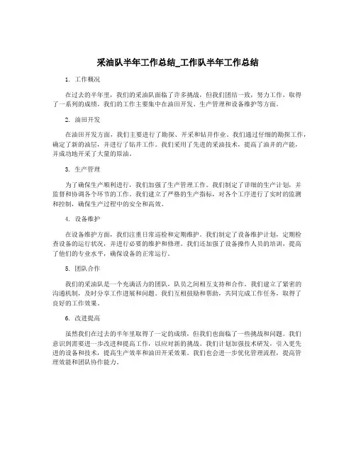 采油队半年工作总结_工作队半年工作总结