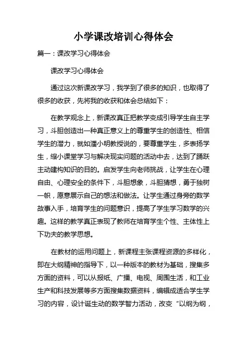 小学课改培训心得体会doc