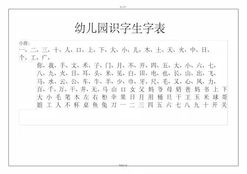 幼儿园识字表