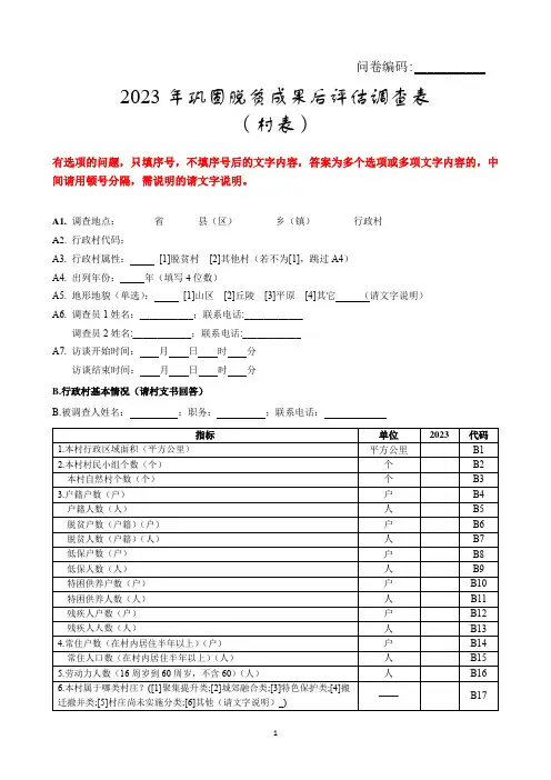 2023年巩固脱贫成果后评估调查表(村表)