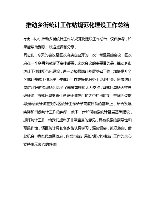 推动乡街统计工作站规范化建设工作总结