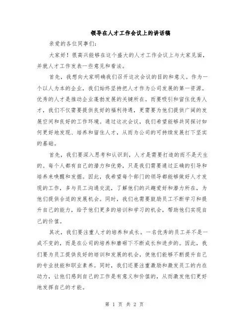 领导在人才工作会议上的讲话稿