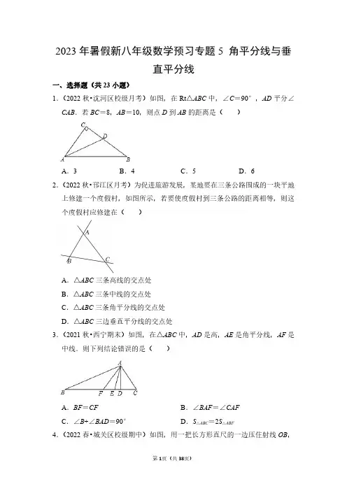 2023年暑假新八年级数学预习专题5：角平分线与垂直平分线(精练教师版)
