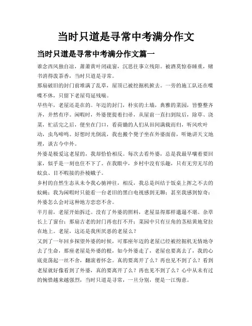 当时只道是寻常中考满分作文