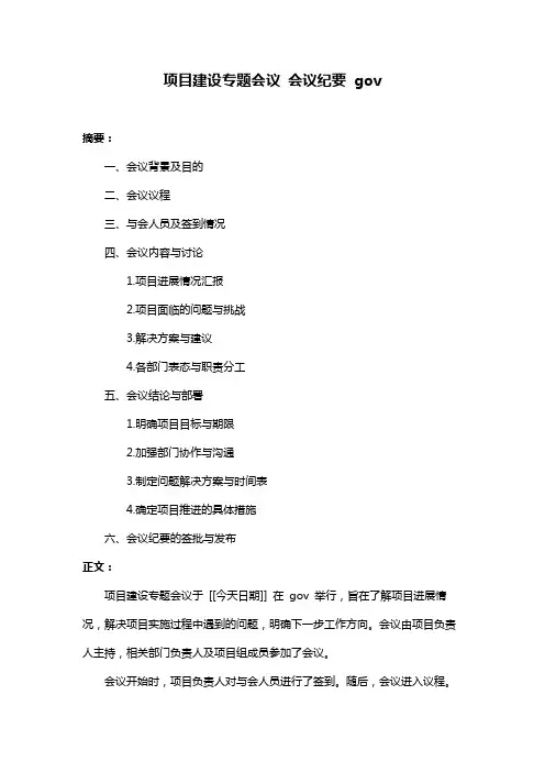 项目建设专题会议 会议纪要 gov