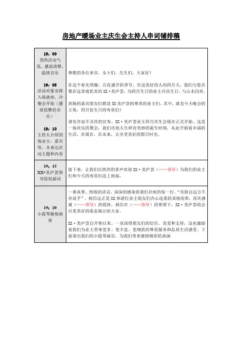 房地产暖场业主庆生会主持人串词铺排稿