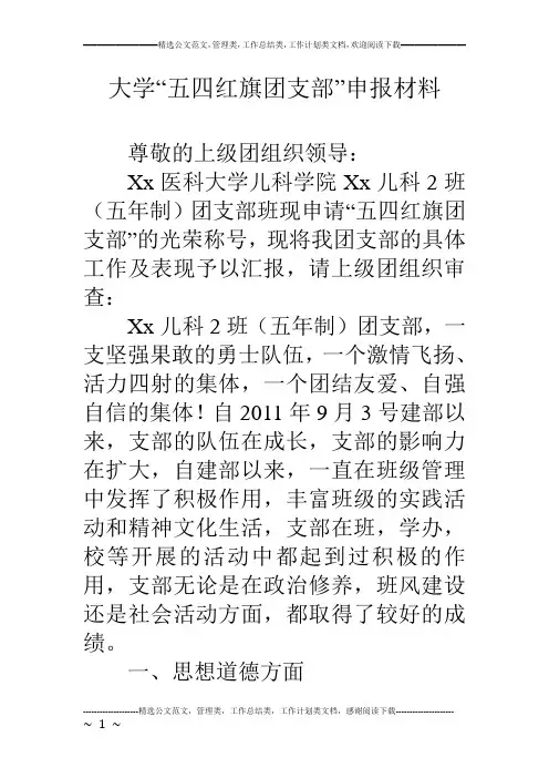 大学“五四红旗团支部”申报材料