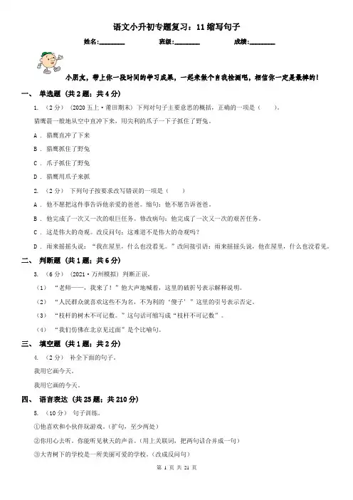 语文小升初专题复习：11缩写句子
