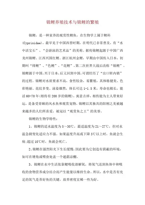 锦鲤养殖技术与锦鲤的繁殖