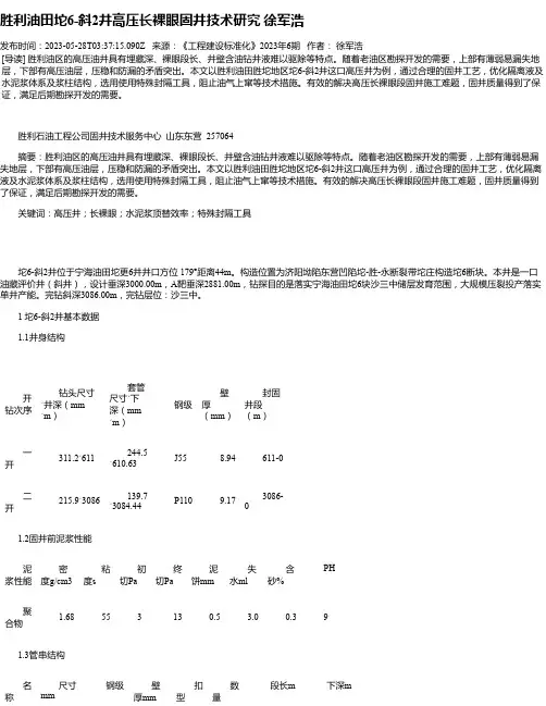 胜利油田坨6-斜2井高压长裸眼固井技术研究徐军浩