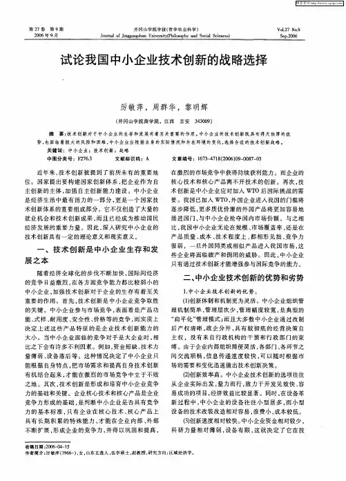 试论我国中小企业技术创新的战略选择