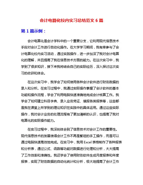 会计电算化校内实习总结范文6篇