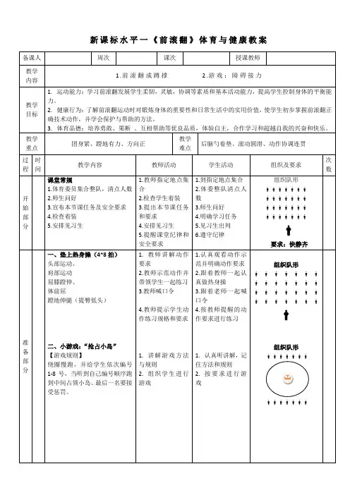 19水平一体操技巧-《前滚翻》教学设计