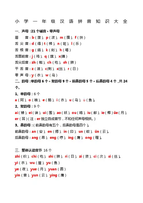 一年级拼音知识大全及每日拼读练习