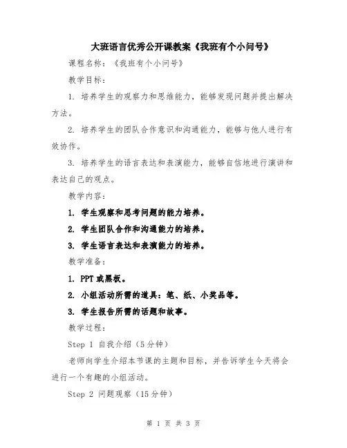 大班语言优秀公开课教案《我班有个小问号》