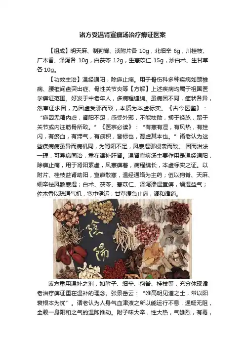 诸方受温肾宣痹汤治疗痹证医案