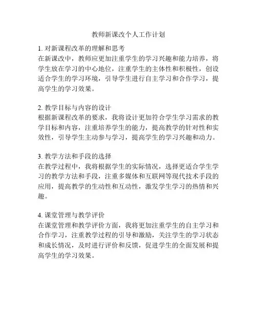 教师新课改个人工作计划