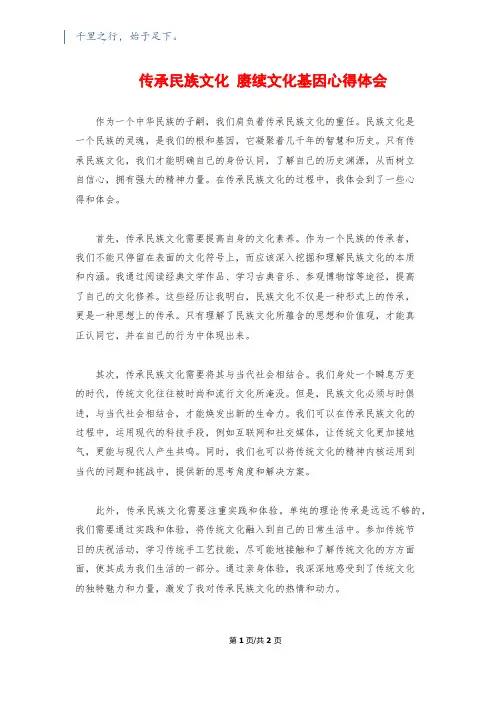 传承民族文化 赓续文化基因心得体会
