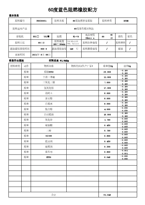 60度蓝色阻燃橡胶配方