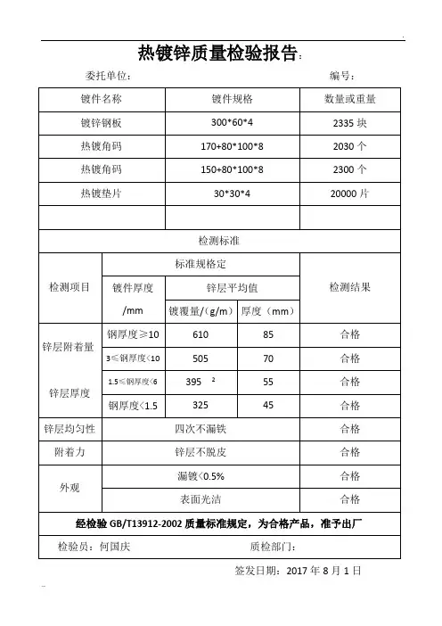 热镀锌质量检验报告